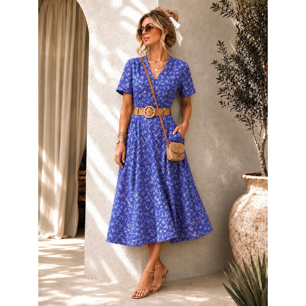 Ivy City Co Ditzy Floral Midi Dress French Girl Cottgecore Grandmillineal Pocket